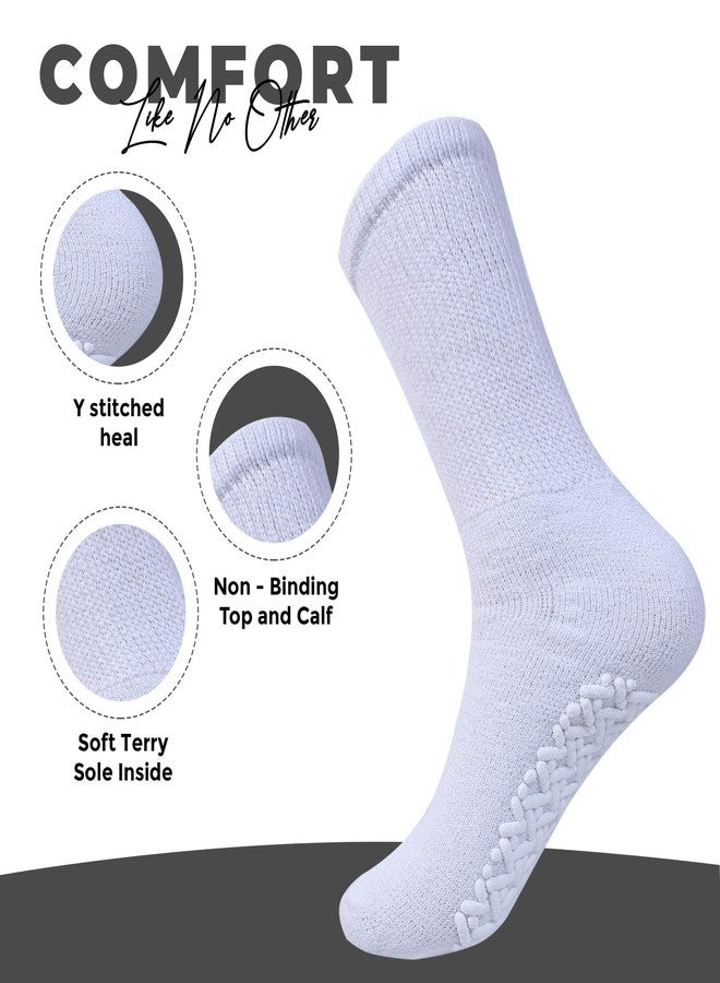 Diamond Star Anti Skid Socks Non Slip Non Binding With Grips Hospital Diabetic Crew Socks For Men Women (12 Pack White, Big & Tall Men 13-15 Shoe Size 9-14) - Image 5